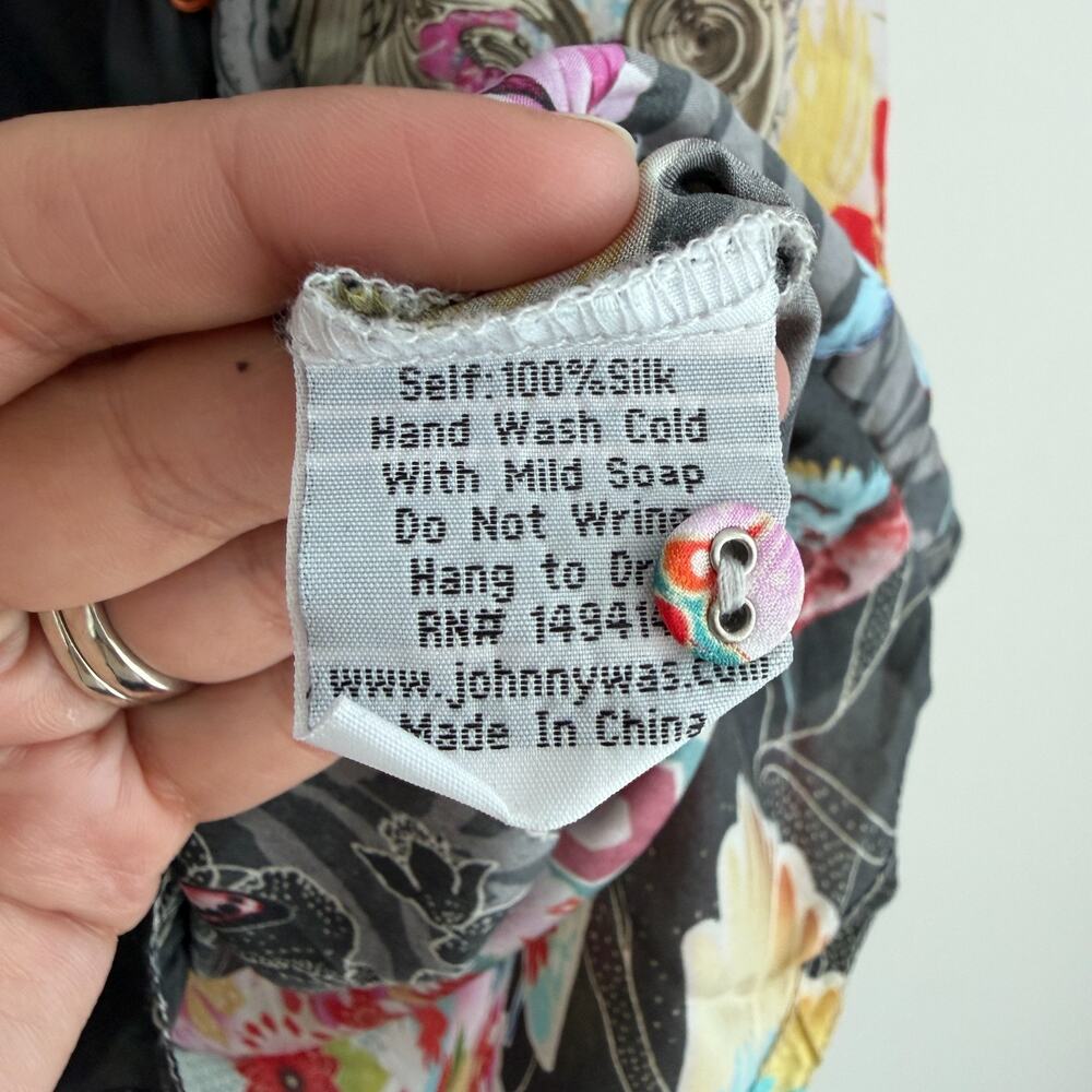 Johnny Was Silk Blouse 2X Floral Patchwork Boho Button Up Blouse Zippy Julia Top - Picture 5 of 11